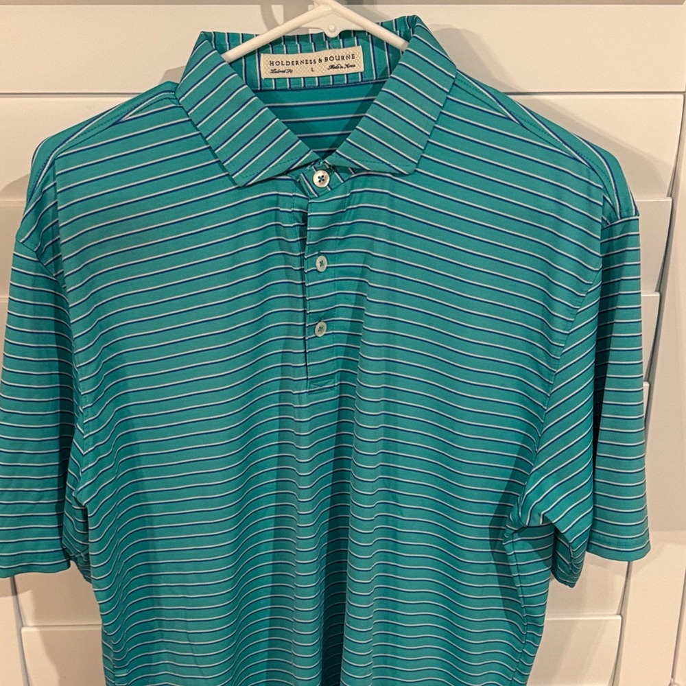 Men's Aqua Striped Polo Shirt
